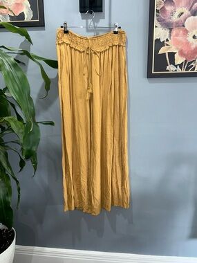 Shine Star Boho Elastic Waist Wide Leg Pants in Mustard sz XL